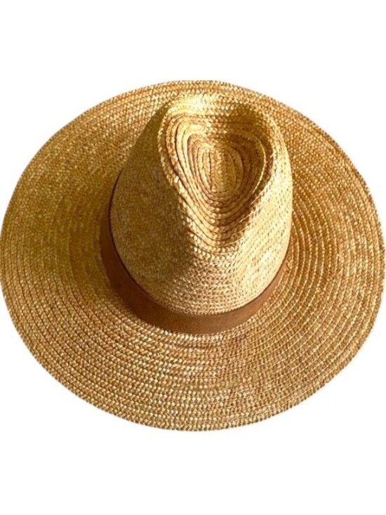Gigi Pip Isla Wide Brim Wheat Straw Fedora Sun Hat Camel Suede Band One Size main image 6